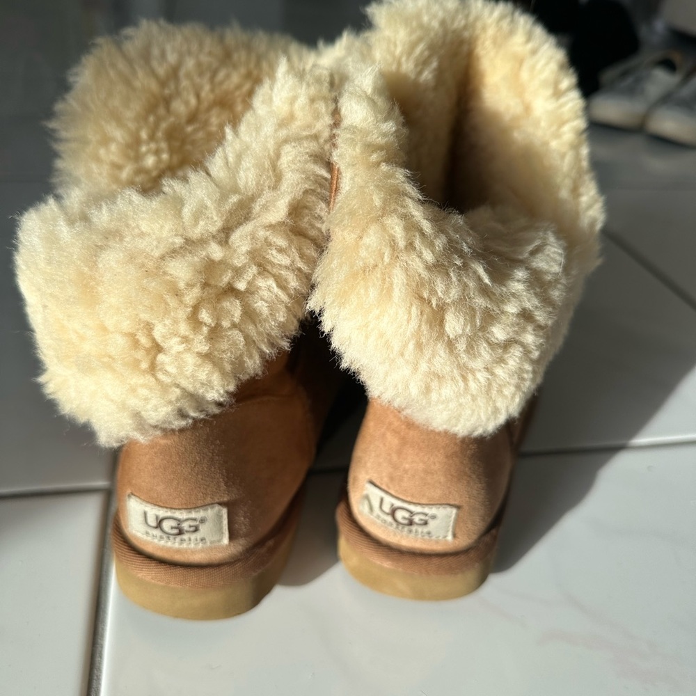 Chestnut Ugg Booties, Button Side, Size 6 - image 3